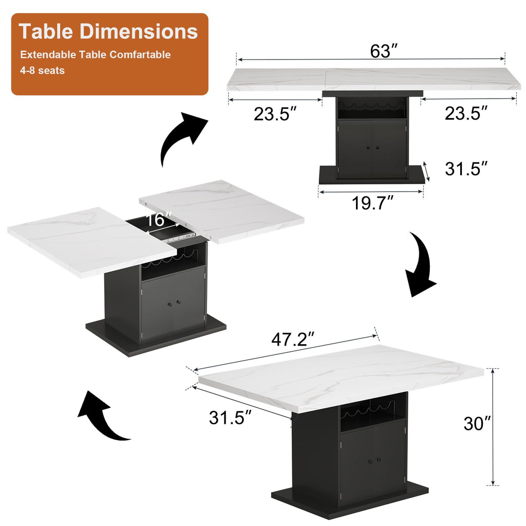 Inspired Saarinen Style Extendable Dining Table for 4-6, 47-63in Expandable Kitchen Rectangle Dining Table with Removable Leaves, Modern Faux