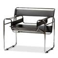 Inspired Wassily Style Mid Centry Modern Accent Chair, Steel Frame and Faux Leather, Wide Seating