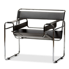 Inspired Wassily Style Mid Centry Modern Accent Chair, Steel Frame and Faux Leather, Wide Seating