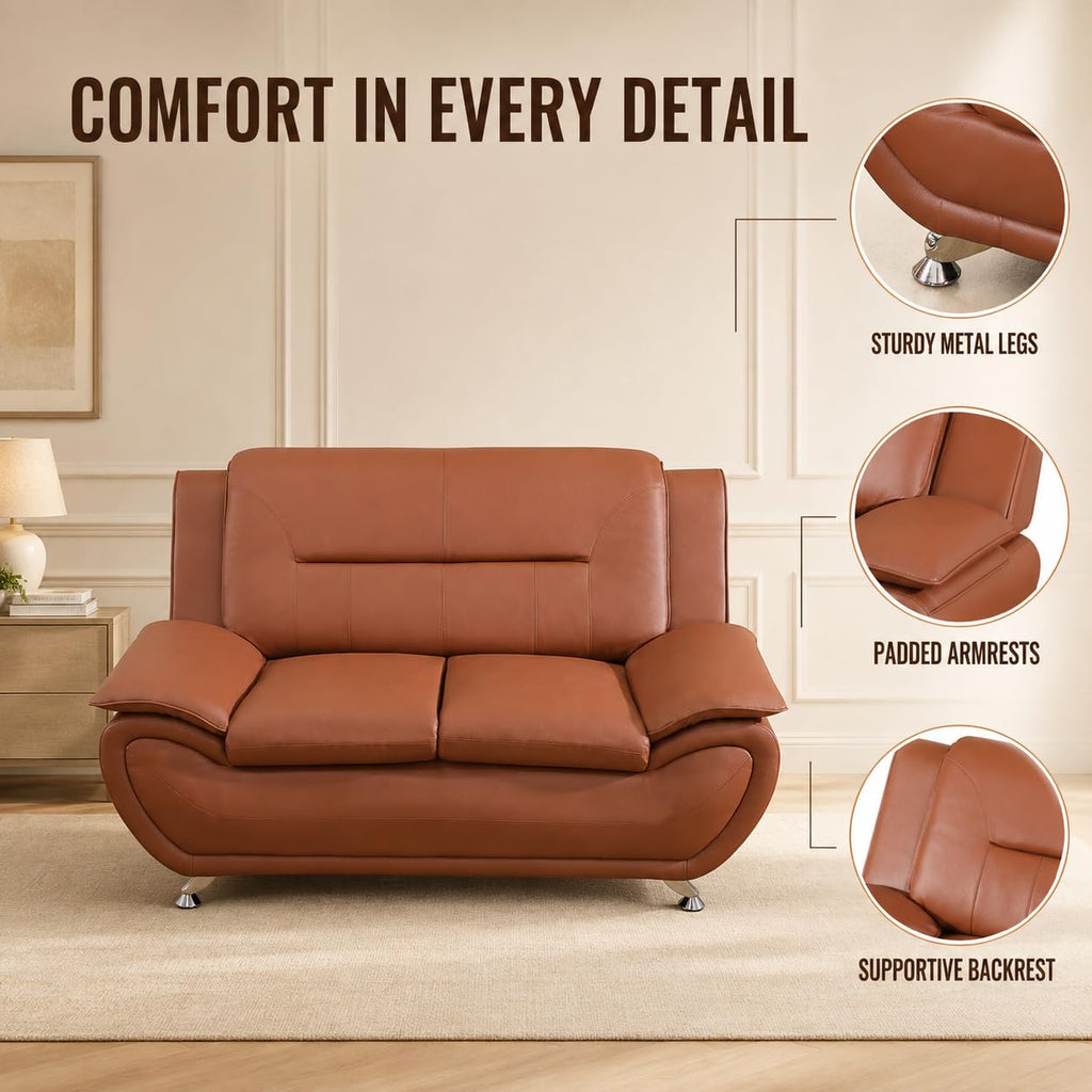3-Piece Faux Leather Couches with Metal Feet & Padded Armrests Easy Clean