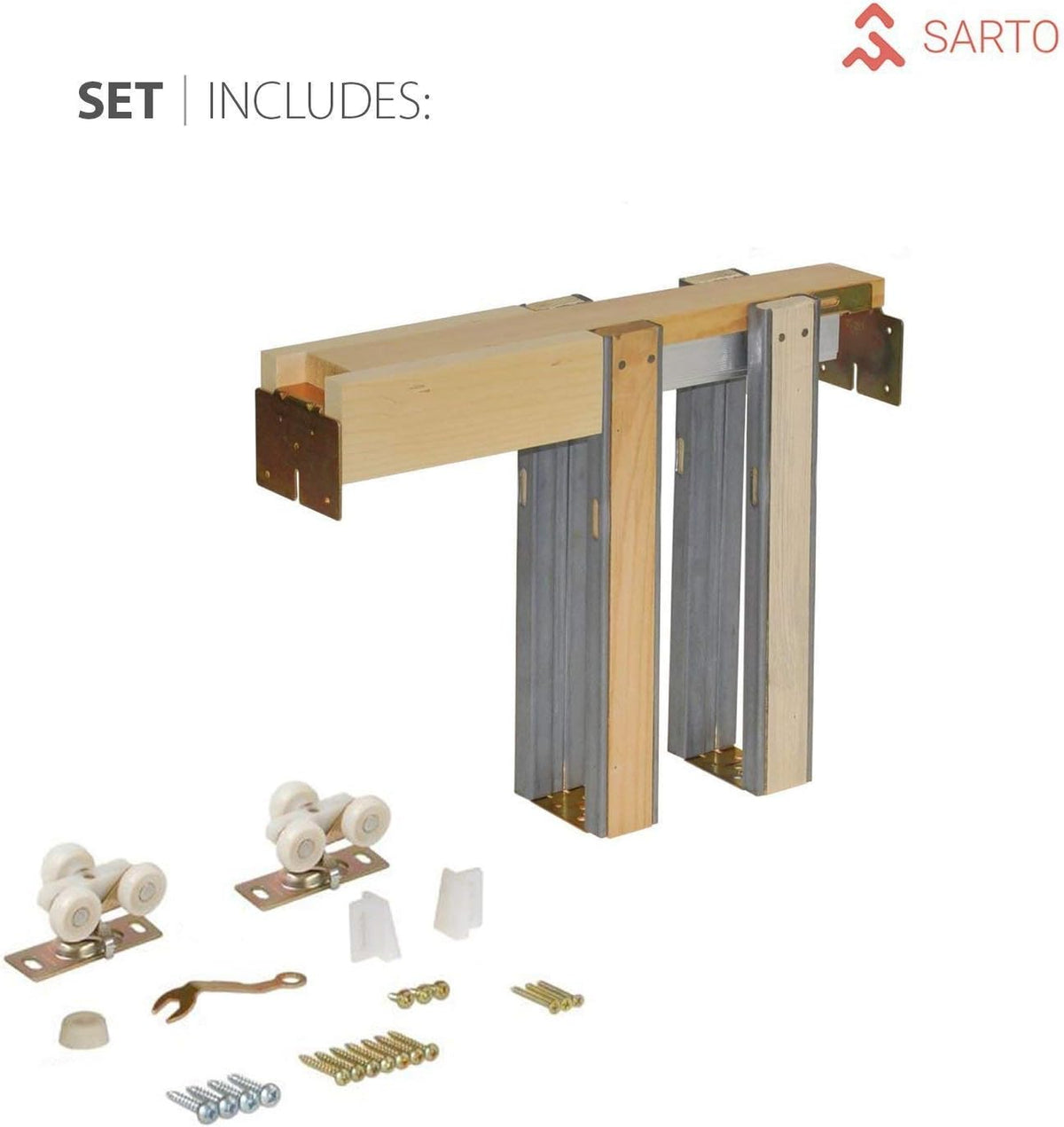 Modern Pocket Door 32 x 84 with Frames | Quadro 4111 White Ash | Kit Trims Rail Hardware | Solid MDF Interior Bedroom