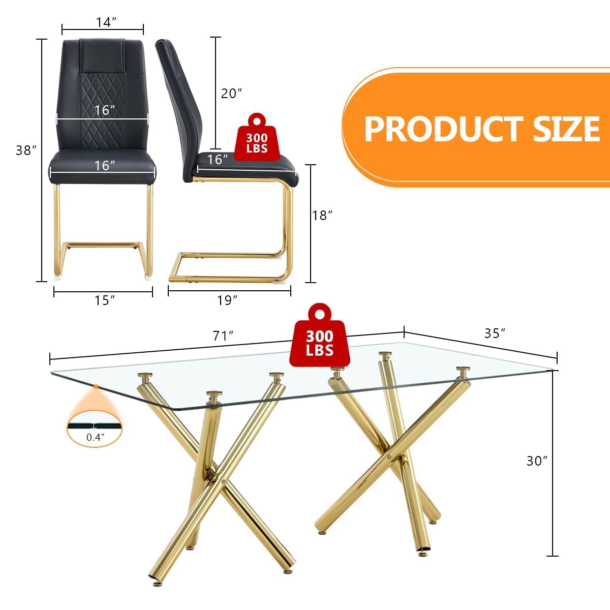 71" Glass Dining Table Set for 8, Dining Set Table and 8 Chairs