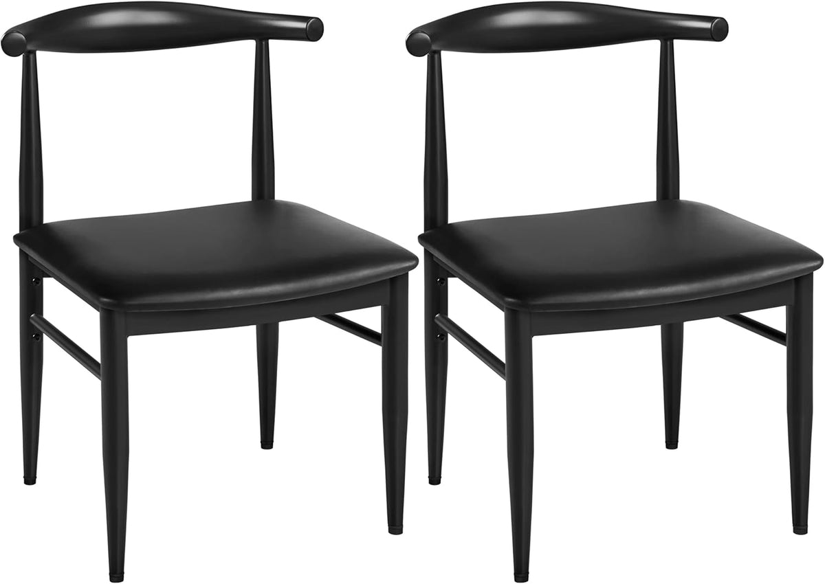Dining Chairs Set of 2 Mid Century Modern Leather Dining Room Chairs with Armless Backrest & Metal Legs for Kitchen