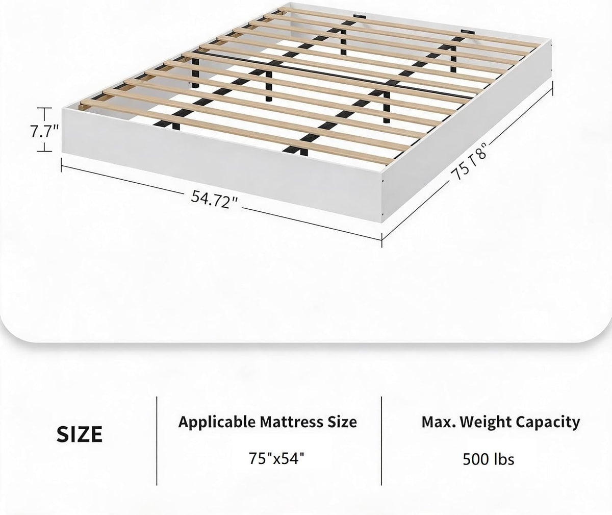 Full Size Bed Frame, Wood Platform Bed with Sturdy Wooden Slats