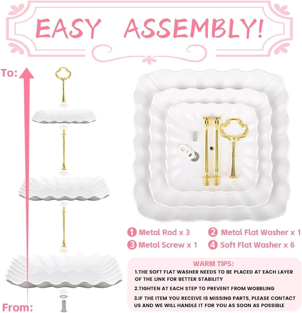Dessert Table Display Set - 3-Tier Dessert Display Stands & Serving Tray - Dessert Trays Dessert - Set of 5