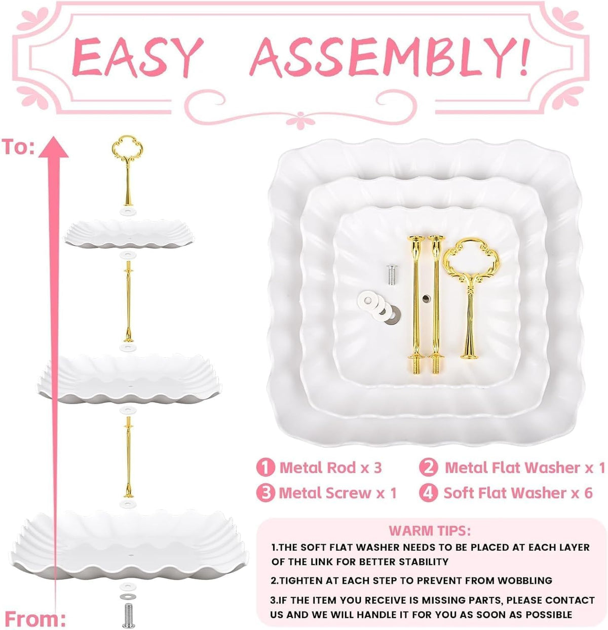 Dessert Table Display Set - 3-Tier Dessert Display Stands & Serving Tray - Dessert Trays Dessert - Set of 5