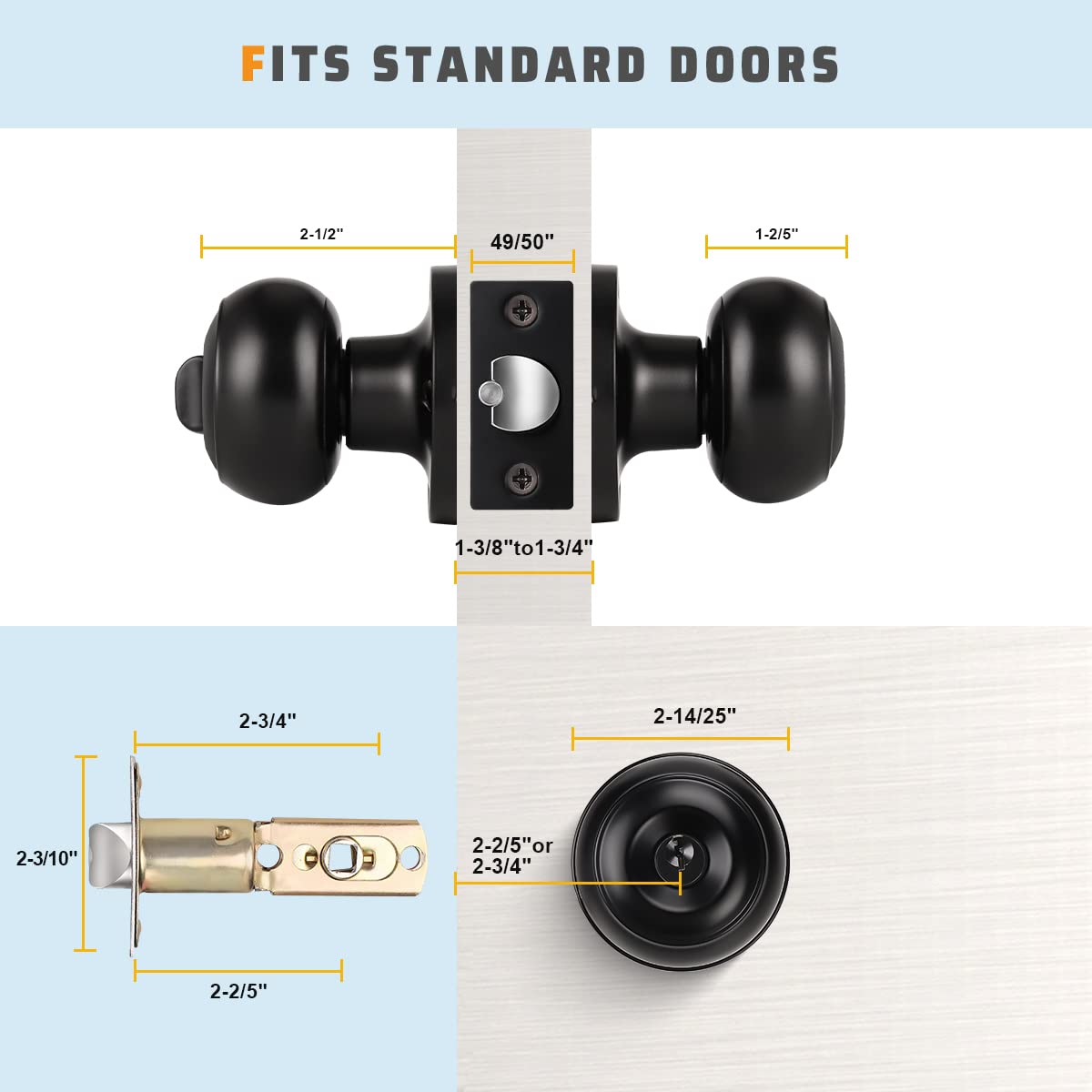 10 Pack Keyed Entry Door Knobs, Matte Black Door Knob with Lock and Key (Keyed Alike), Pack of 10 Door Knobs for