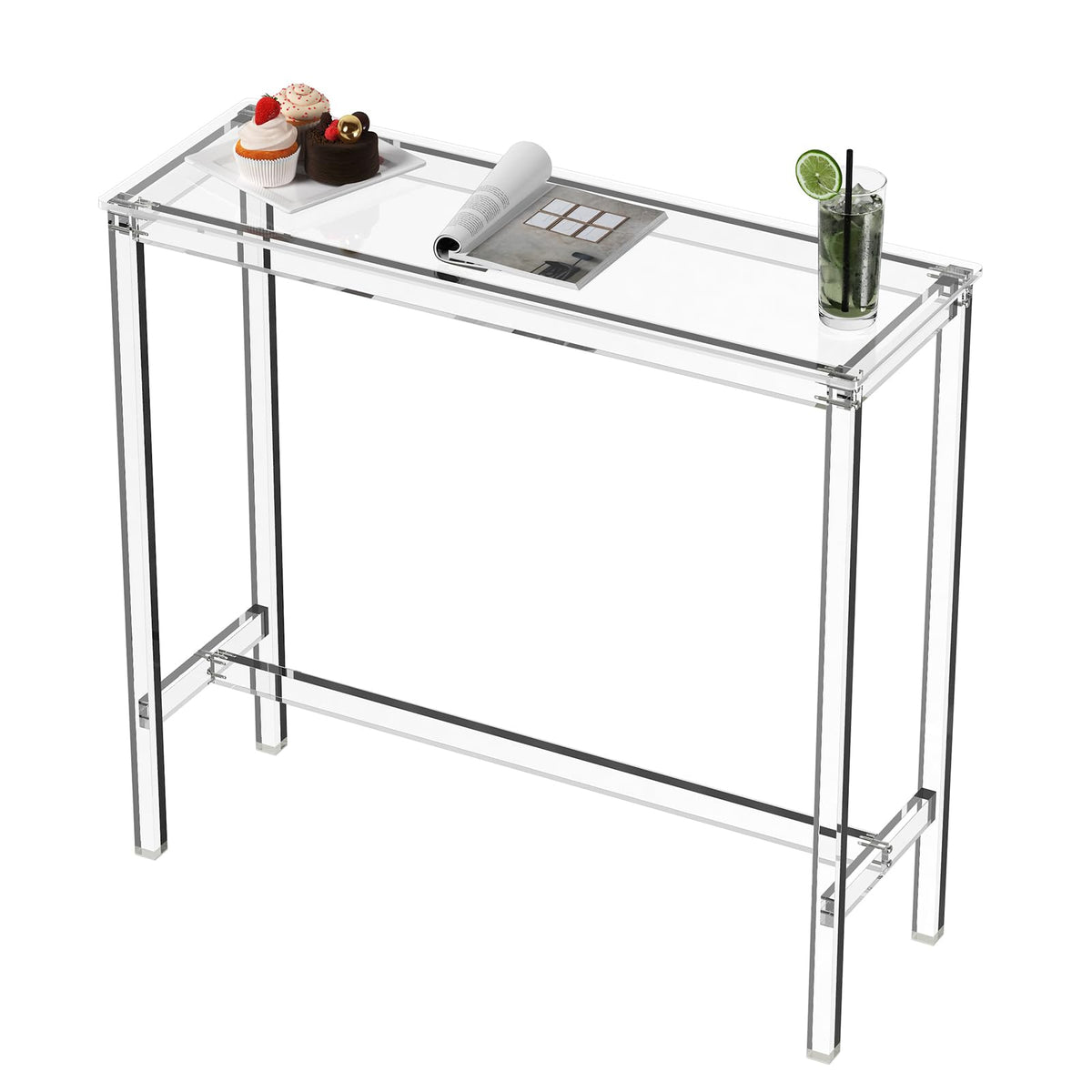 Acrylic Counter Height Table - 39" Clear Bar Table Rectangular High Top Pub Table Kitchen & Dining & Living Room