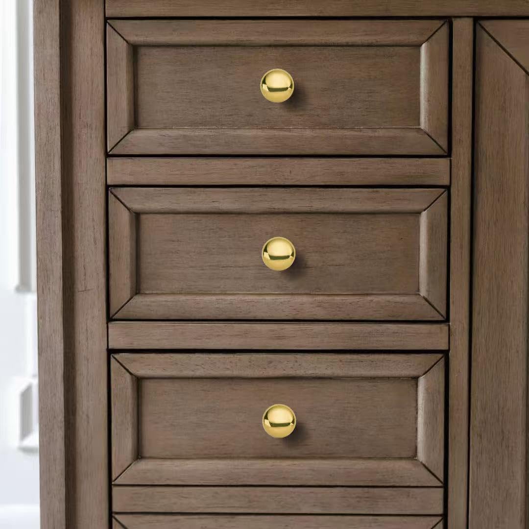 Unlacquered Brass Classic Knobs Cabinet 5 Pack 1-1/4 inch Diameter Round Knobs Cabinets,Bathroom Dressers