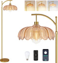 Arc Floor Lamp Gold Floor Lamp with Remote Control,Dimmable Floor Lamps With Glass Lampshades,Mid Century Modern
