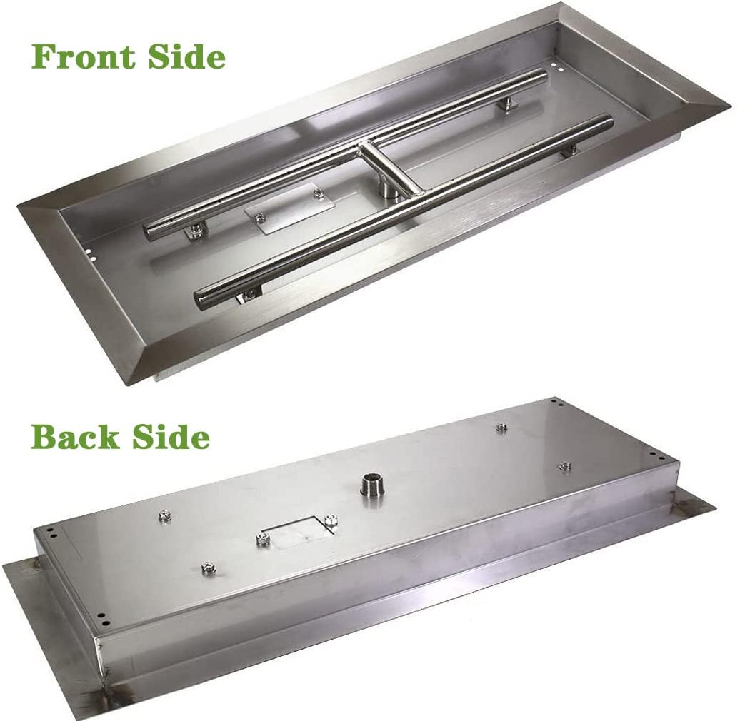 (1-Pack) 30 x 10 inch Rect Drop-in Fire Pit Pan H-Burner Installed, 125, 000 BTU Max