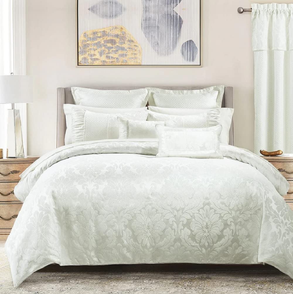 Tradition Sara Jacquard Cotton Blend, King-Calking 7PC Duvet Cover Set, White