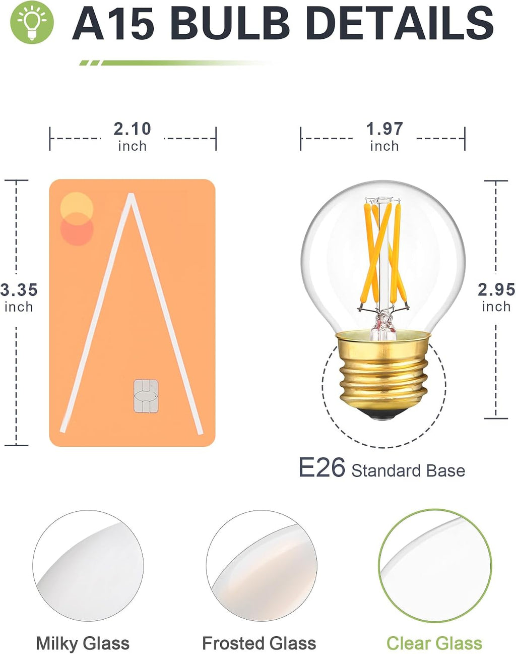 Dimmable E26 LED Ceiling Fan Light Bulbs A15 E26 LED Bulb 40W Equivalent Small Standard Base Edison Bulb Warm White
