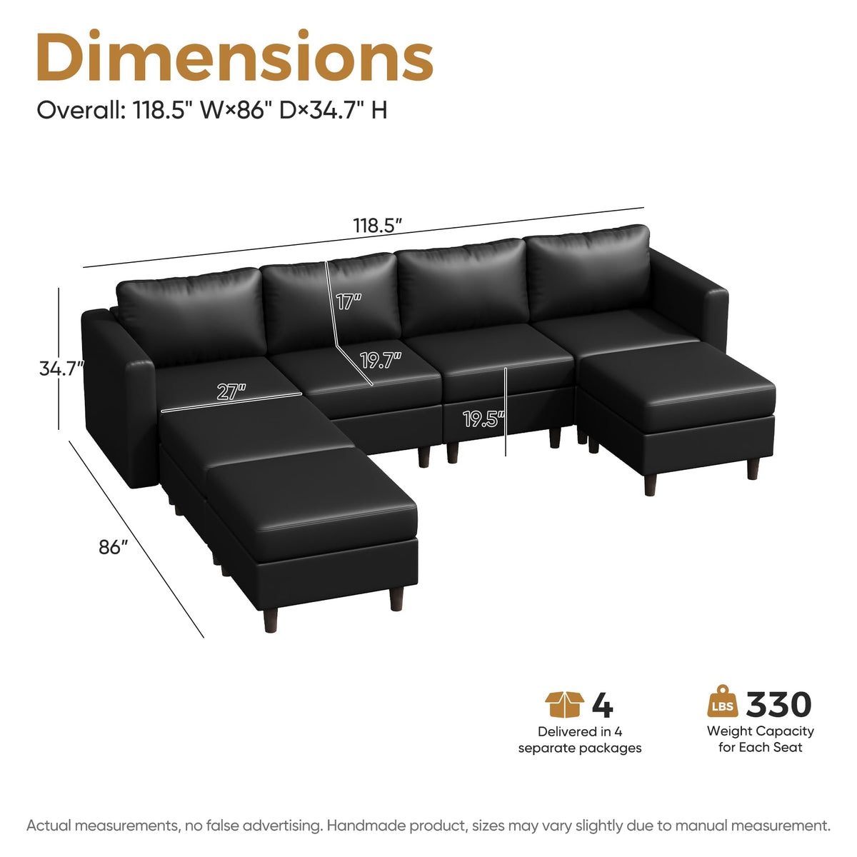 118.5" Faux Leather Modular Sectional Sofa, 7 Seater U Shaped Couch with Storage Seat with Reversible Chaise Deep