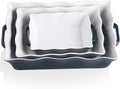 Casserole Dishes for Oven, Ceramic Bakeware Set of 3, Rectangular dish with Handles, Wave Edge Lasagna Pan Deep for