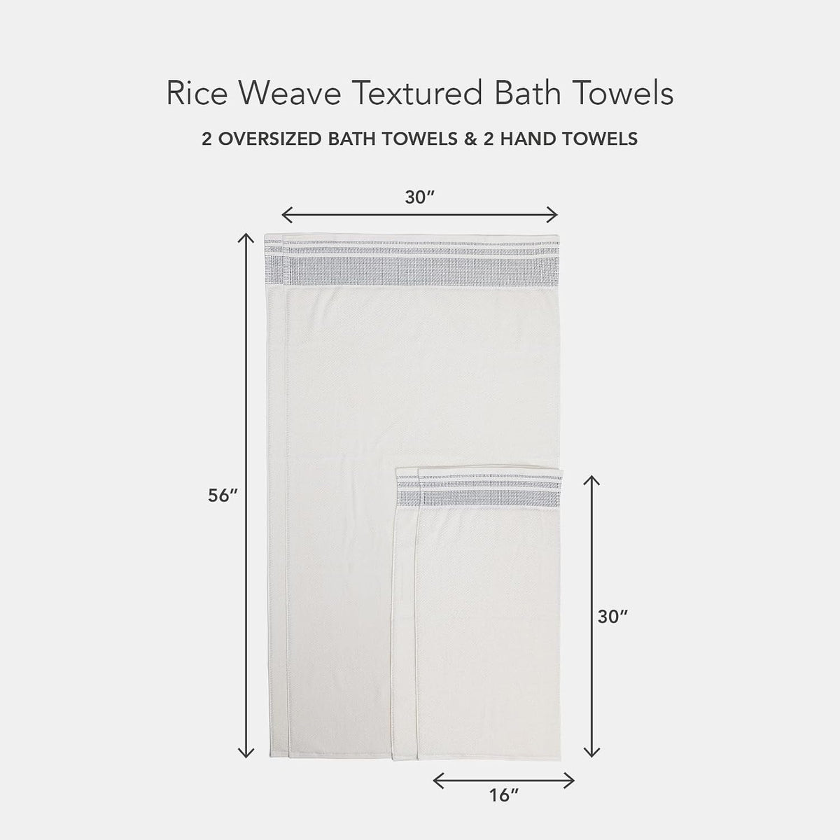 100% Organic Cotton Rice Weave Jacquard 700 GSM Luxury Bath Towel Set - 2 Large Bath Towels, 2 Hand Towels
