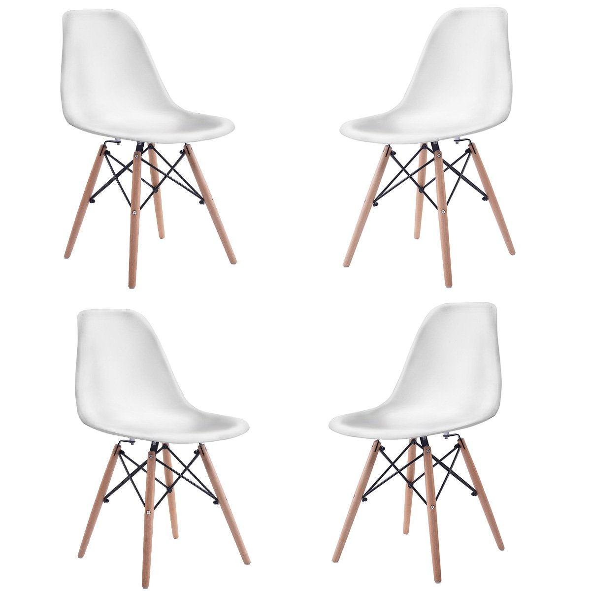 Inspired Eames Style Dinning Chair Set of 4, Mid Century Modern Eiffel DSW Shell Molded Plastic Chair, Dining, Living Room