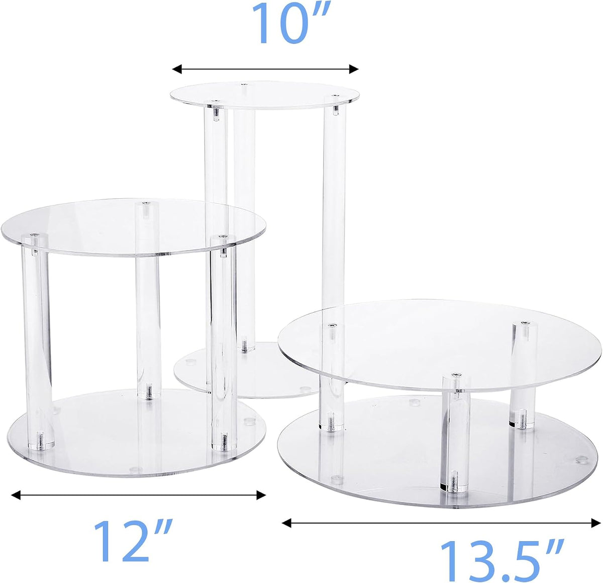 Tier Large Acrylic Glass Round Wedding Cake Stand, 10'' 12'' 13.5'' - Set of 3