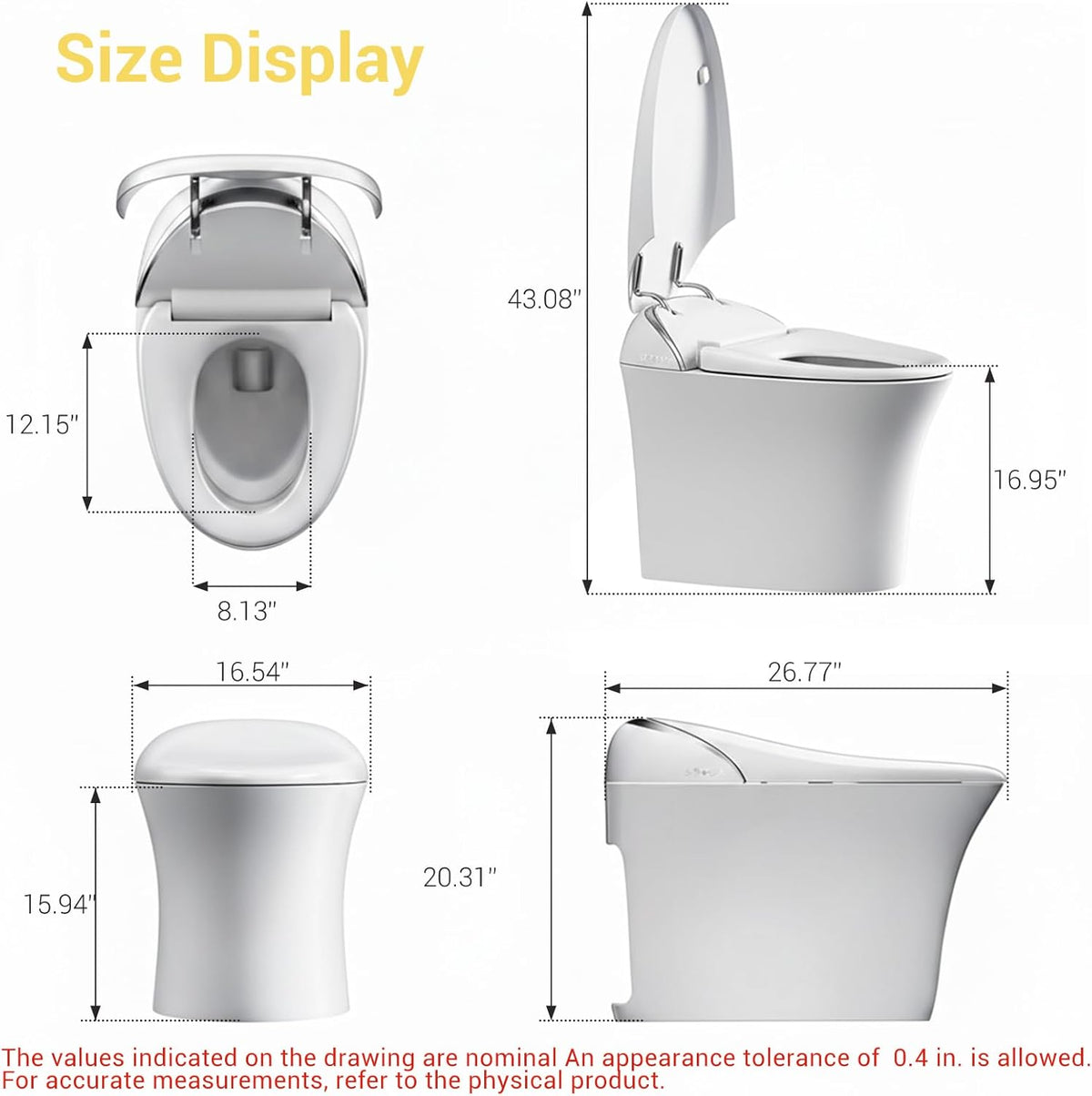 Silver Strip Artistic Smart Toilet,Powerful Flush,Auto Open/Close,Comfort Height,Instant Warm
