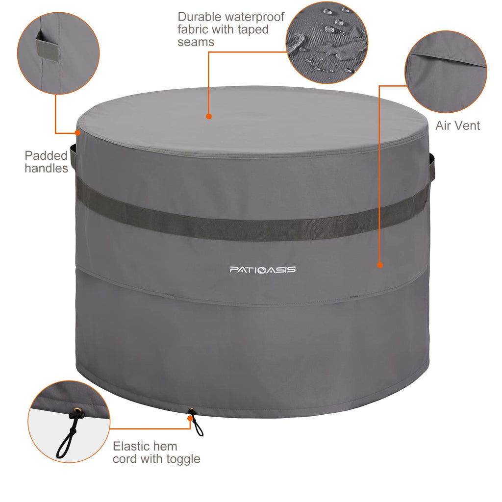 Waterproof Fire Pit Cover Round 40''d x 24''h Grey UV-Resistant Ripproof Outdoor Furniture Covers for Round Propane