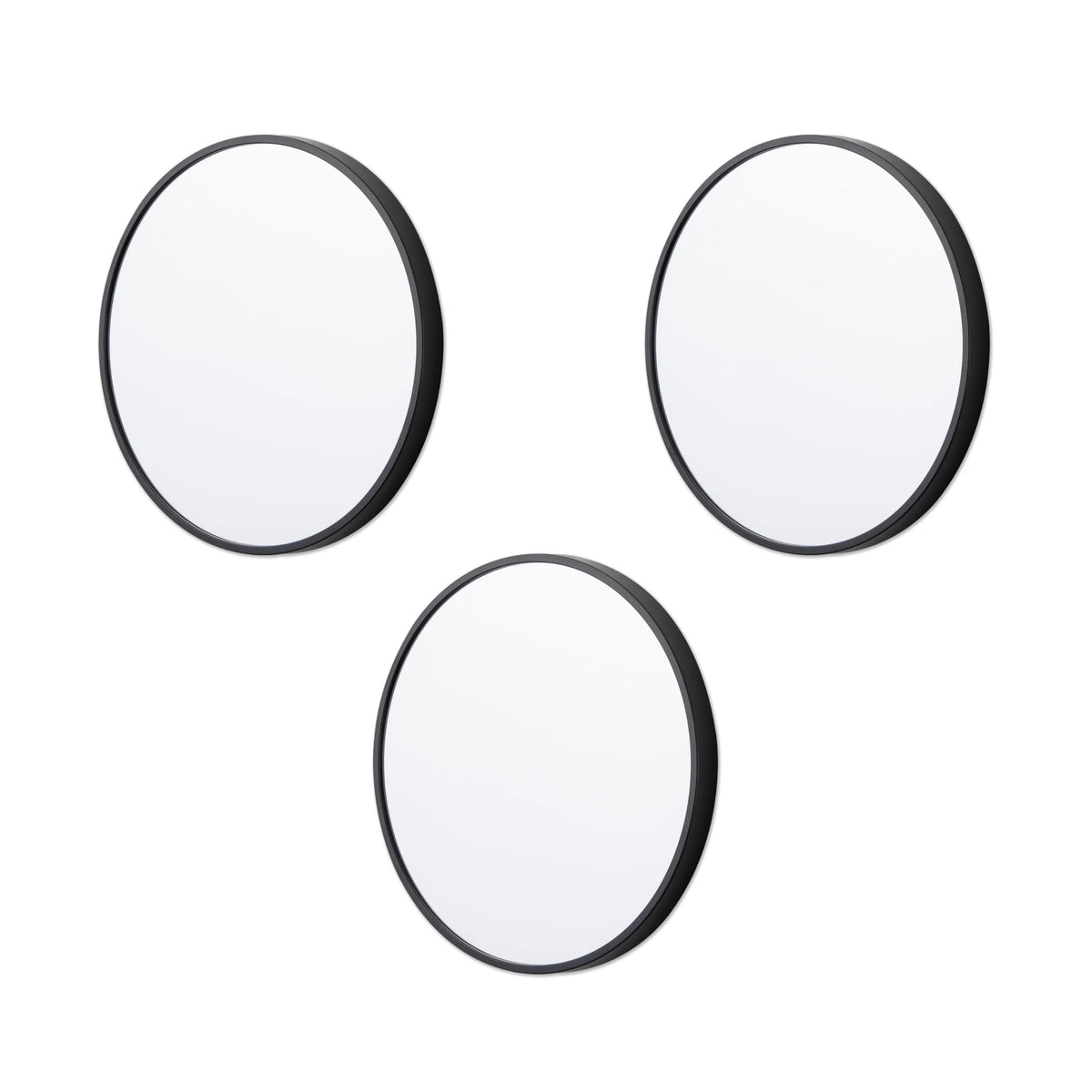 Circle Mirror Set, 3-Piece Small Round Mirrors, 10 Inch, Black, Plastic Frame, Glass Mirror, Easy Installation