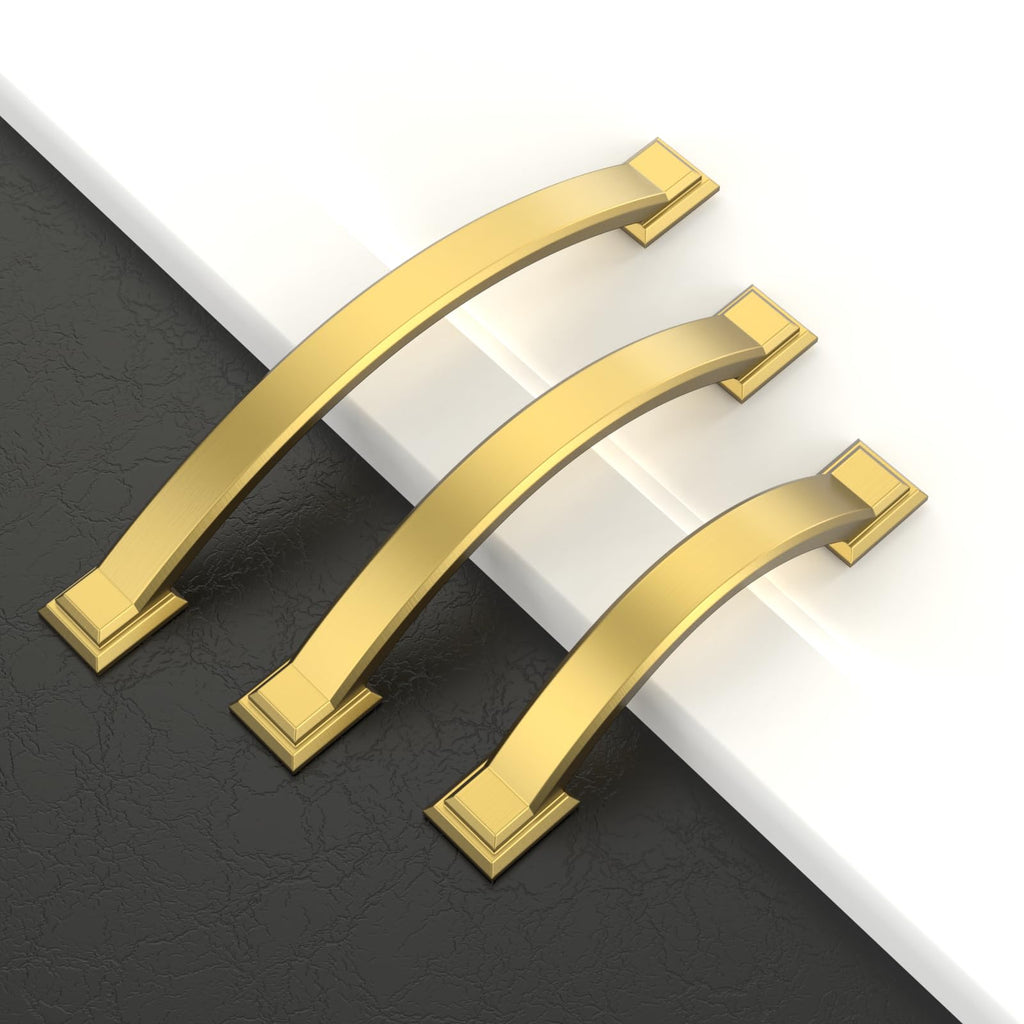 10 Pack 5 Inch(128mm) Vibrant Brushed Moderne Brass Cabinet Pulls Heavy-Duty Solid Kitchen Cabinet Handles Drawer
