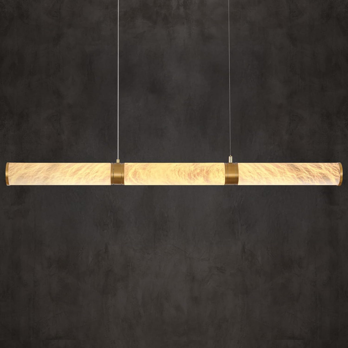 Inspired Alabaster Style Cylinder Alabaster Chandelier, L47 Gold Mrable Chandeliers for Dining Room, Modern Linear Chandelier Over Table, Brass LED Chandeliers for Kitchen Island