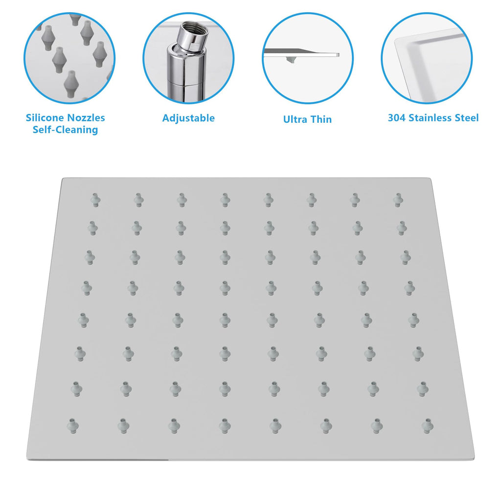 Rain Shower Heads High Pressure, Rainfall Showerhead Fixed Mount, 6 Inch Large Square High Flow Shower Head (Chrome)