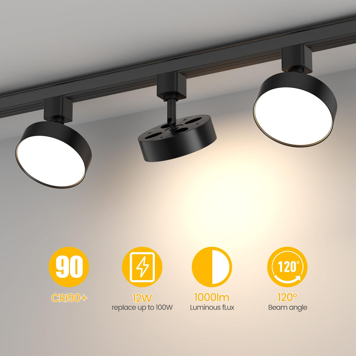 Diffuse LED Track Lighting Heads H Type, 12W 4000K, 4 Pack Black
