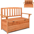 Outdoor Wood Storage Bench, Deck Box Loveseat, Natural | Waterproof Patio Organizer Provides Seating and Storage for