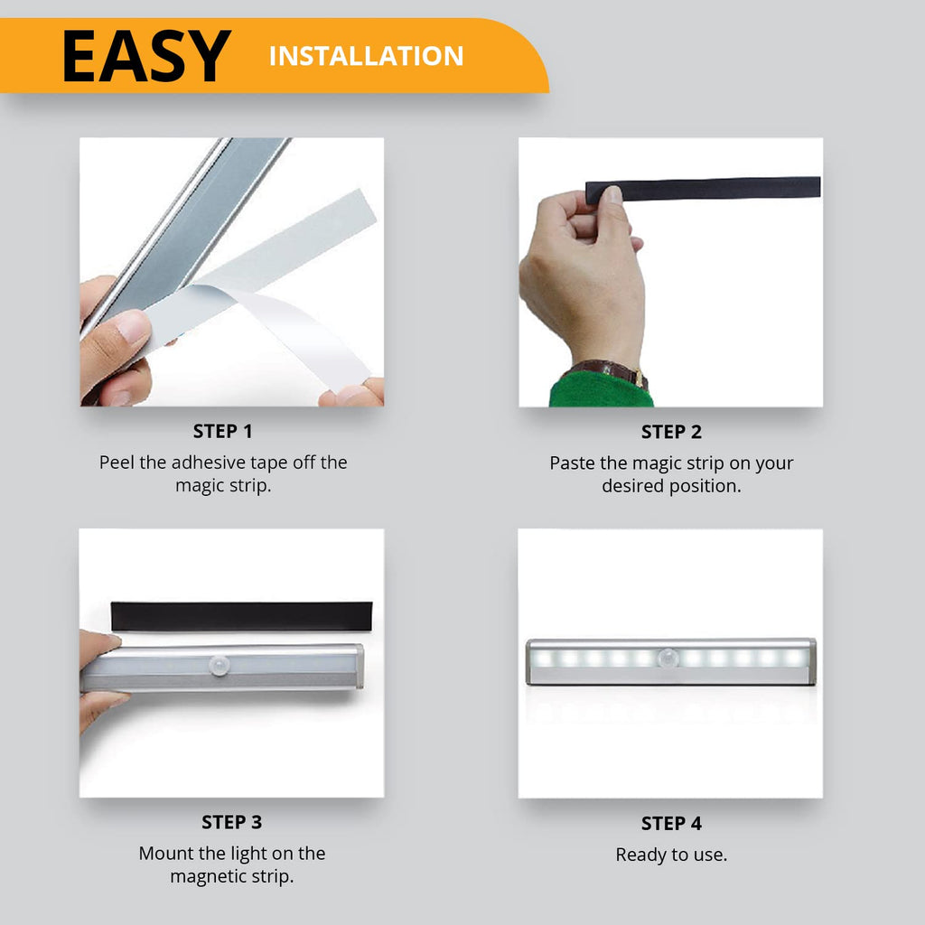LED Motion Sensor Light, LED Battery Operated Lights, Under Cabinet Lighting, Stick On Lights, 10-LED Magnetic