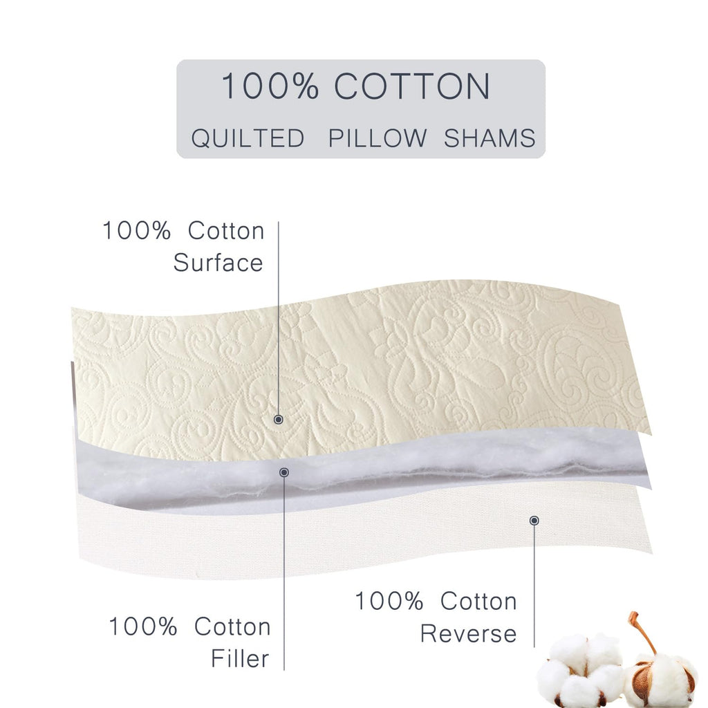 Quilted Pillow Shams Damask Ivory Medallion Set of 2 Embroidered