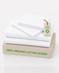 100% Organic Cotton Sateen Sheet Set, White