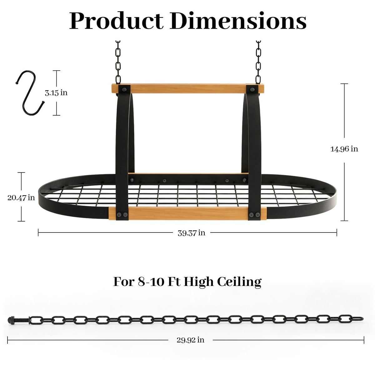 Heavy Duty Hanging Pot Rack, Ceiling Mount, 130 lb Capacity