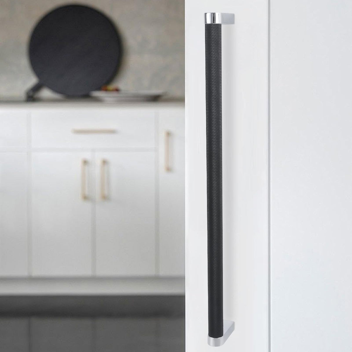 6 Pack 12-5/8 Inch(320mm) Matte Black and Polished Chrome Kitchen Cabinet Handles Knurled Cabinet Pulls Black Drawer