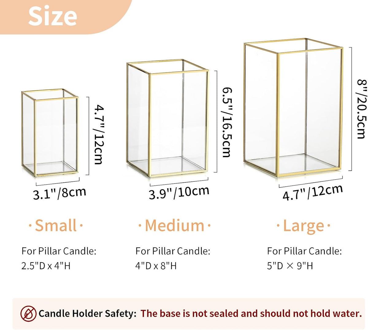 Hurricane Glass Candle Holders: 3Pcs Gold Lanterns Candle Holder for Pillar Candles Geometric Table Centerpiece