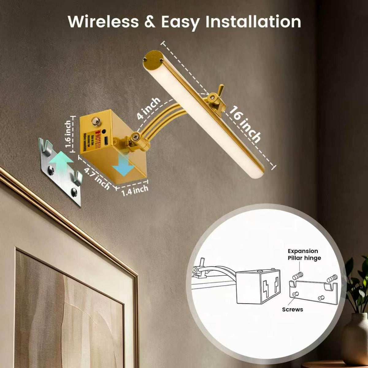 2 Pack Picture Light Battery Operated for Wall, 16" Wireless Art Lighting for Painting, 6 Colors Picture Frame Lights