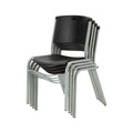 Stacking Chair, Black with Silver Steel Frame, 4 Pack