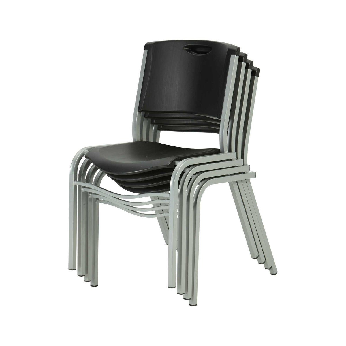 Stacking Chair, Black with Silver Steel Frame, 4 Pack