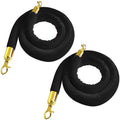 2Pcs Black Velvet Stanchion Rope, 5 Feet Crowd Control Rope Barrier with Gold Plated Hooks for Movie Theater, Queue