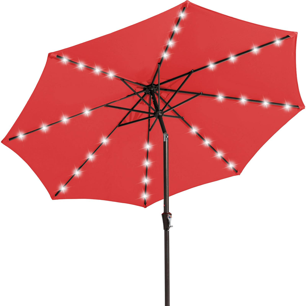 9' Patio Umbrella with Solar Lights, LED Umbrella, Rust