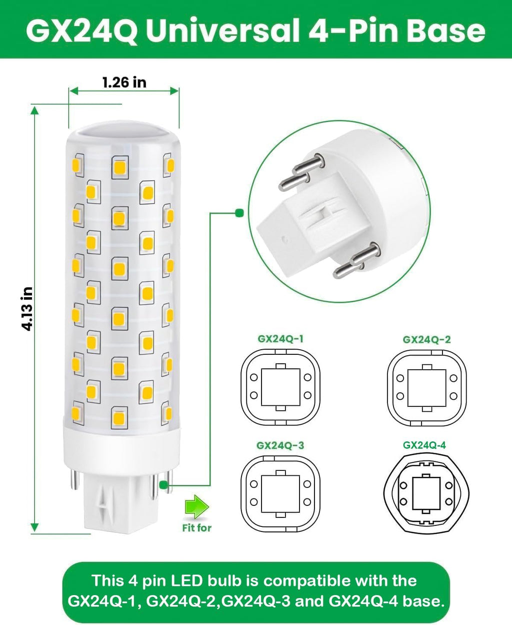 4 Pin LED Light Bulb, G24Q GX24Q LED Bulb 4000K 10W 2-Pack