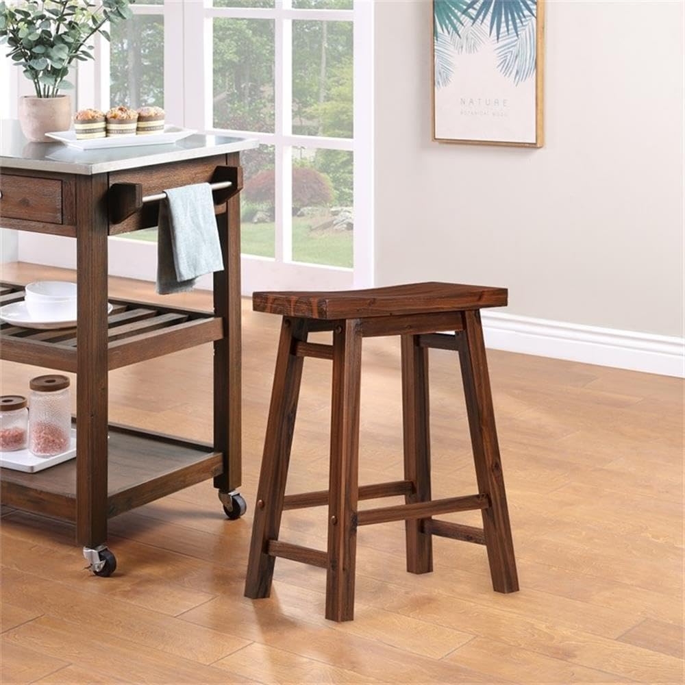 Inspired Bertoia Style Sonoma Backless Saddle Kitchen Counter Stool - Chestnut Wire-Brush - Set of 2