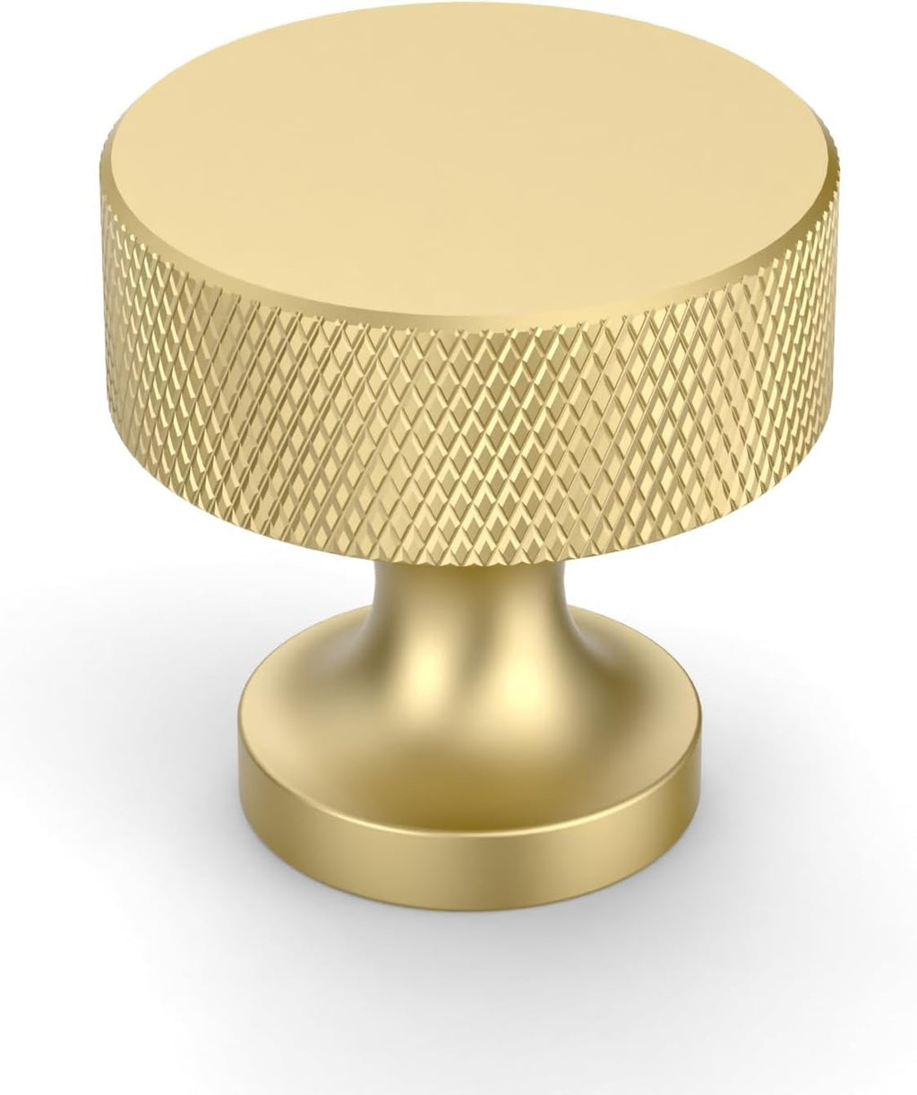 Brushed Gold Knurled Cabinet Knobs Round Drawer Pulls 2 Pack
