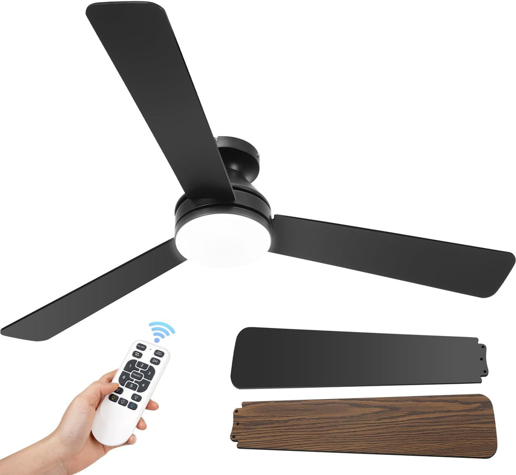 52" Indoor/Outdoor Flush Mount Ceiling Fan with Light & Remote