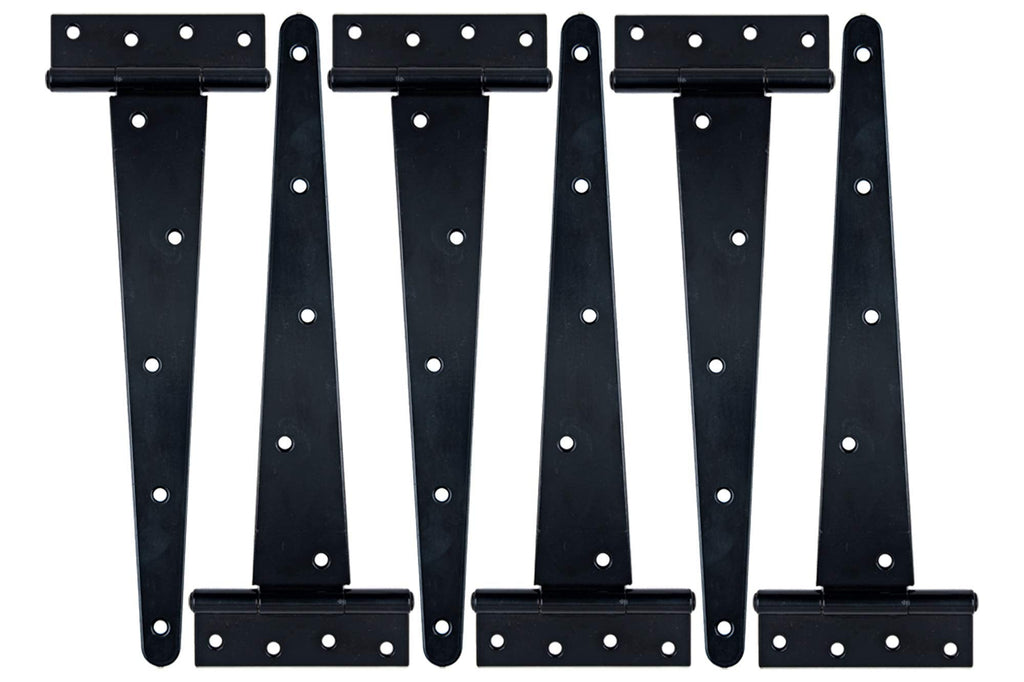 Heavy Duty T Hinge Tee T Strap Shed Gate Barn Fence Door Hinge Wrought Rustproof All Size Black (6 pcs, 12 inch)
