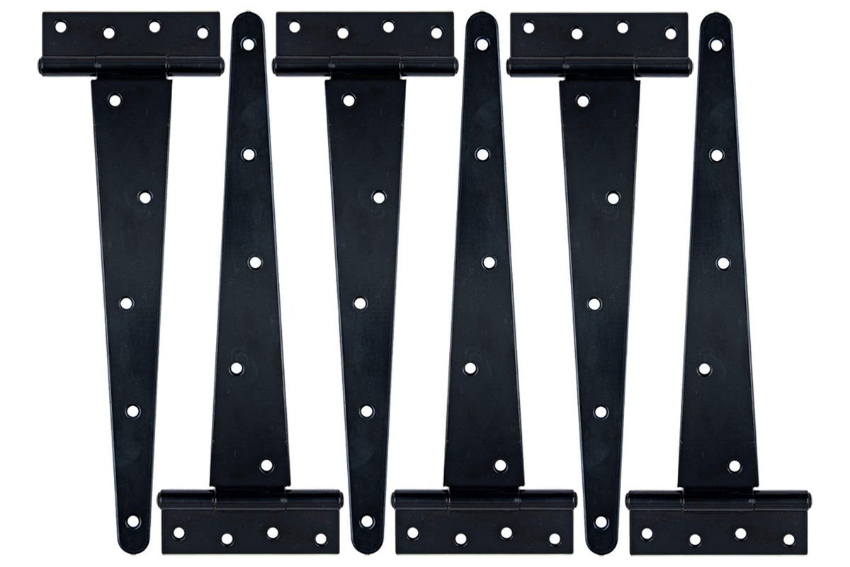 Heavy Duty T Hinge Tee T Strap Shed Gate Barn Fence Door Hinge Wrought Rustproof All Size Black (6 pcs, 12 inch)