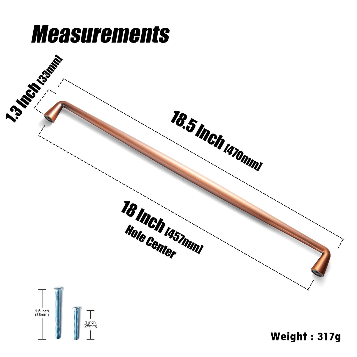 Brushed Copper Zinc Alloy Cabinet Handle - 18''(457mm) Hole Center Affordable Luxury Cabinet Pull Hardware , 6