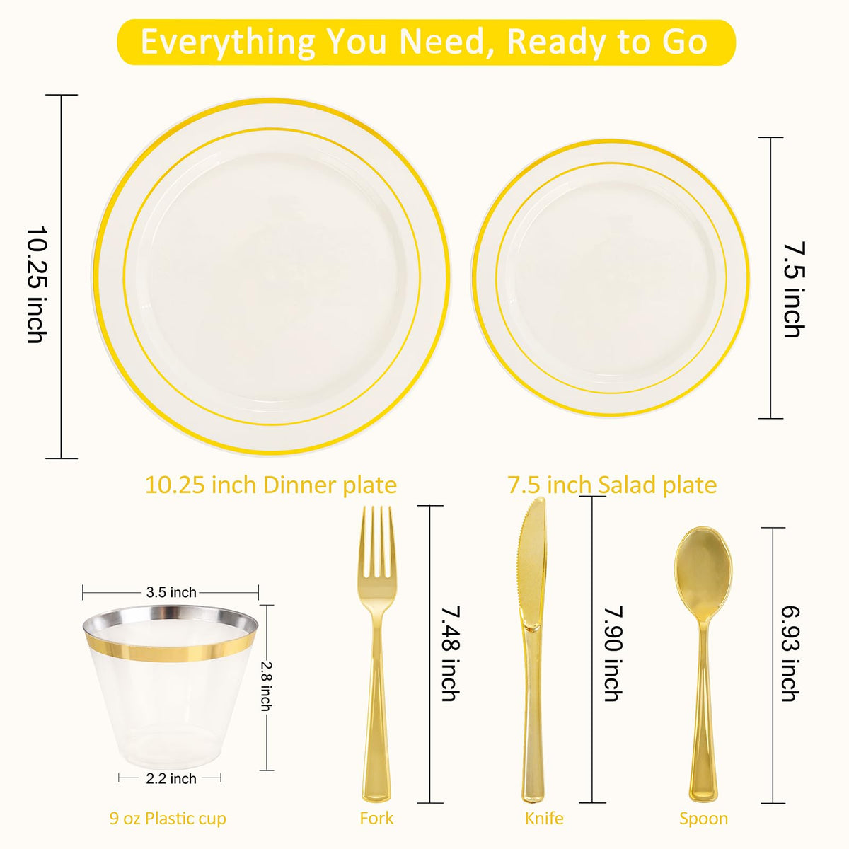 Ivory Plastic Plates for 50 Guests -Thanksgiving Plates, Thanksgiving Decorations, Disposable Plate for Party
