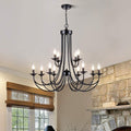 Twelve-Light Rustic Farmhouse Candle Chandelier with Industrial Frame